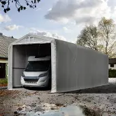 TOOLPORT 4x16m, Garagetelt, PVC-teltdug, grå, med statikpakke (beton undergrund)