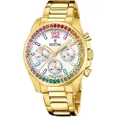 Festina Dameur F20609-2 Boyfriend Hvid/Gul guldtonet stål Ø38.1 mm