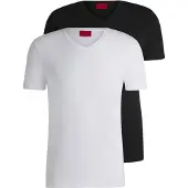 HUGO HUGOtil mænd. 50325417 Pakke med 2 T-shirts, sort, hvid, V-hals (S), Casual, Bomuld, Korte ærmer, Bæredygtig