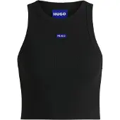 HUGO Cropped tanktop i bomuld med stræk og blå logomærkat