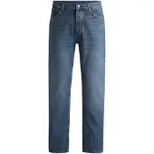 HUGO Regular fit jeans i mellemblå bomuldsdenim med stonewash