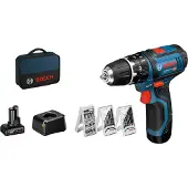 Bosch GSB 12V-15 Professional - Hammerbor/skruemaskine - ledningfri - 2-hastigheders - nøgleløs borepatron 10 mm - 30 N·m - 2 batterier - 12 V