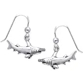 Dive Silver Hammerhead Shark Horizontal Long Hook Ørering