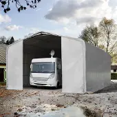 TOOLPORT 8x12m, Garagetelt, PVC-teltdug, grå, med statikpakke (blød undergrund)