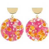 Fräulein Wunder Øreringe 'Amal' guld / mørkeorange / pink