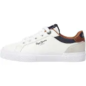 Pepe Jeans Pepe Jeanstil drenge. PBS30569 Kenton Court Sneakers i læder hvid (37), Fast, Blonder, Casual, børnetøj