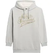 Superdry Superdrytil kvinder. W8011756A Kjole med hætte og metallisk logo Luxe grey (XXS/XS), Casual, Grå, Bomuld, Lange ærmer