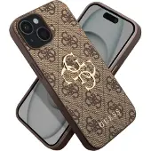 GUESS iPhone 15 4G Big Metal Logo Hybrid Cover - Brun