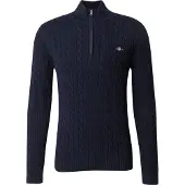 Gant Ganttil mænd. 8050603 Navy pullover med halv lynlås (XL), Casual, Bomuld, Blå