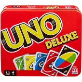 Mattel Games UNO Deluxe-kortspil med 112 kort i opbevaringsæske til børn fra 7 år, Kortspil, Afskæring, 7 År, Familiespil