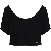 Superdry Superdrytil kvinder. W6011857A Sort vævet bluse med smock (M), Casual, Viscose, Korte ærmer