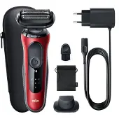 Braun Series 6 61-R1200s, Folie shaver, Sort, Rød, SensoFlex, SensoFoil, Knapper, LED, Batteri
