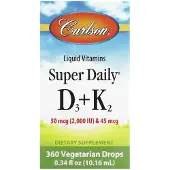 Carlson , Super Daily D3 + K2, 50 mcg (2,000 IU) & 45 mcg, 0,34 fl oz (10,16 ml)
