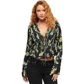 Superdry Superdrytil kvinder. W6011969A Bluse 70S blomstret sort (XS), Casual, Viscose, Korte ærmer