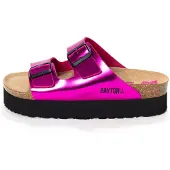 Bayton Pantoletter 'JAPET' lysebrun / fuchsia / sort