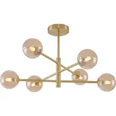 QAZQA Moderne loftslampe messing med ravfarvet glas 6-lys - Ryan