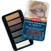 Derwent XL Tinted Charcoal Blocks - med 6 stk i tinæske