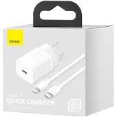 Baseus - Strømforsyningsadapter - 20 Watt - 3 A - PD 3.0 (USB-C) - på kabel: Lightning - hvid