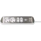 Brennenstuhl Forlængelse sokkel Desktop-Power 4-vejs 2.00 m Sølv - Beskyttelseskont