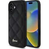 GUESS Quiltet metallogo iPhone 16 Plus-etui - sort