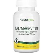 NaturesPlus , Cal/Mag/Vit D3 med Vitamin K2, 90 Tabletter