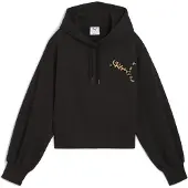 Puma LEO LUXE Relaxed Cropped Hoodie Women, Clothing, Black, XS