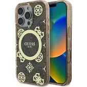 GUESS IML Peony på 4G-baggrund MagSafe-etui til iPhone 16 Pro Max - Brun