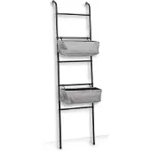 Zeller hylde/planteringsstige med 2 kurve, metal, sort/grå, 43x23x166 cm