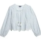 Superdry Superdrytil kvinder. W6012100A Broderie-bluse blå (S), Casual, Bomuld, Lange ærmer