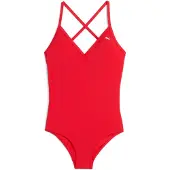 Puma Swim Women's V-Neck Cross back Swimsuit, Clothing, Red, L