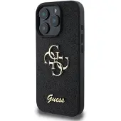 GUESS iPhone 16 Pro Fixed Glitter 4G Metal Logo Cover - Sort
