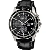 Casio Ur - - EDIFICE - Ægte læder - Sort - Vandtæt 10 ATM