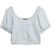 Superdry Superdrytil kvinder. W6011857A Top Smocked Woven blå (XL), Casual, Viscose, Korte ærmer