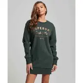 Superdry Superdrytil kvinder. W8011496A Strikket kjole med metallisk logo Luxe green (XS), Casual, Grøn, Polyester, Lange ærmer