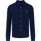 Ralph Lauren Polo Ralph Laurentil mænd. 710654408016 Ultralet marineblå piqué skjorte (XXL), Casual, Bomuld, Klassisk, Lange ærmer