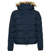 Superdry Superdrytil kvinder. W5011178A Kort jakke med hætte til mellemliggende marinebrug (M), Casual, Nylon, Blå