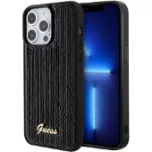 GUESS Sequin Script Metal-etui til iPhone 15 Pro Max - sort