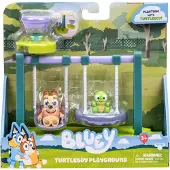 Bluey Mini Playsets Turtleboy Playground Playset inkluderer artikuleret vidøjet bingofigur og Turtleboy Swing & Spin Together på legepladsen