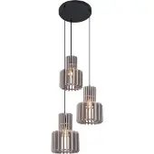 QAZQA Retro pendellampe sort med taupe 3-lys - Filt