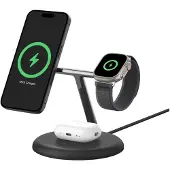 Belkin BoostCharge Pro 3-in-1 - Trådløs opladningsstander - magnetisk med Qi2 + AC-strømadapter - 15 Watt - Fast Charge - sort