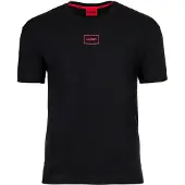 HUGO HUGOtil mænd. 50525236 T-shirt i stretchbomuld med logoprint, sort (XL), Casual, Korte ærmer