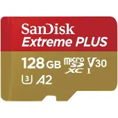SanDisk Extreme PLUS - Flashhukommelseskort (microSDXC til SD adapter inkluderet) - 128 GB - A2 / Video Class V30 / UHS-I U3 / Class10 - microSDXC UHS-I