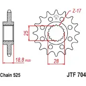 JT Sprockets 525 Ru Jtf704.17rb Steel Forreste Tandhjul