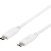 Deltaco USB-C til USB-C-kabel, 1m, USB-IF-certificeret, 5Gbit/s, hvid