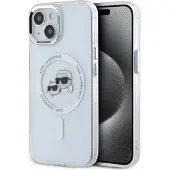 Karl Lagerfeld IML Metal Karl&Choupette Head MagSafe iPhone 15 taske - Hvid