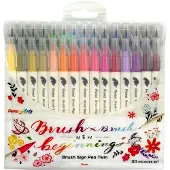 Pentel SESW30C-30 B?rste tegn Pen Twin 30 Color Set Fiber Tip Pens med to fleksible tip Vandbaseret bl?k Assorteret pakke p? 30