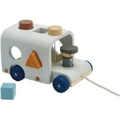 PlanToys Form Sortering Bus Wooden Pull Legetøj-Ikke-giftig bæredygtigt fremstillet træk langs trælegetøj