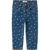 Name it Jeans - Noos - Mom - NmfBella - Denim Blue/Hearts - - 5 år (110) - Jeans