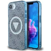 GUESS IML Metal Glitter 4G Circle Triangle MagSafe-etui til iPhone 16e - Blå