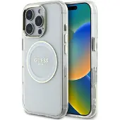 GUESS IML Metal Colored Circle Classic Logo MagSafe-etui til iPhone 16 Pro - hvid